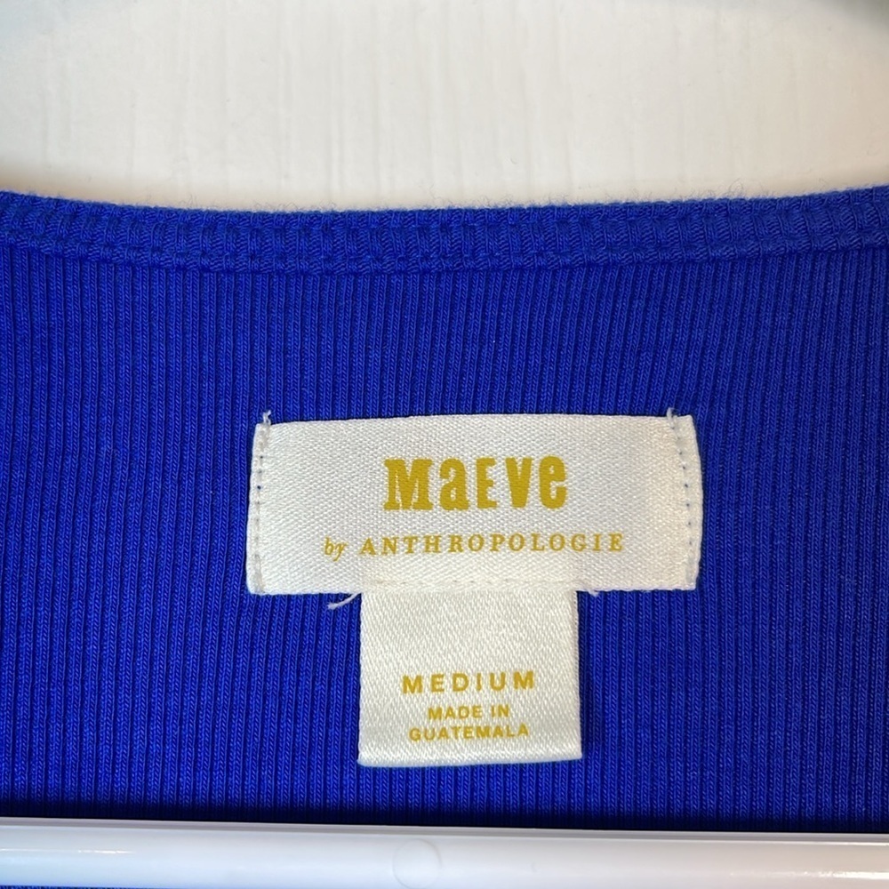 Maeve Anthropologie Blue Scoop Neck L/S Ribbed Blouse Shirt Medium EUC #0549-OC - Picture 6 of 6